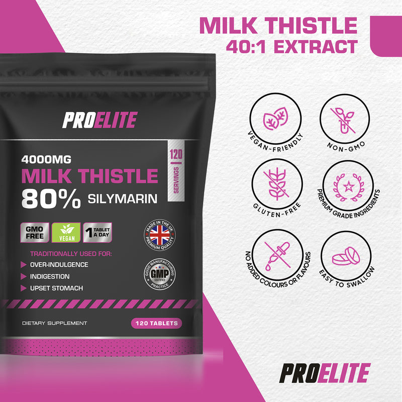 Pro-Elite Milk Thistle 40:1 Extract - 120 Tablets (100mg) VEGAN