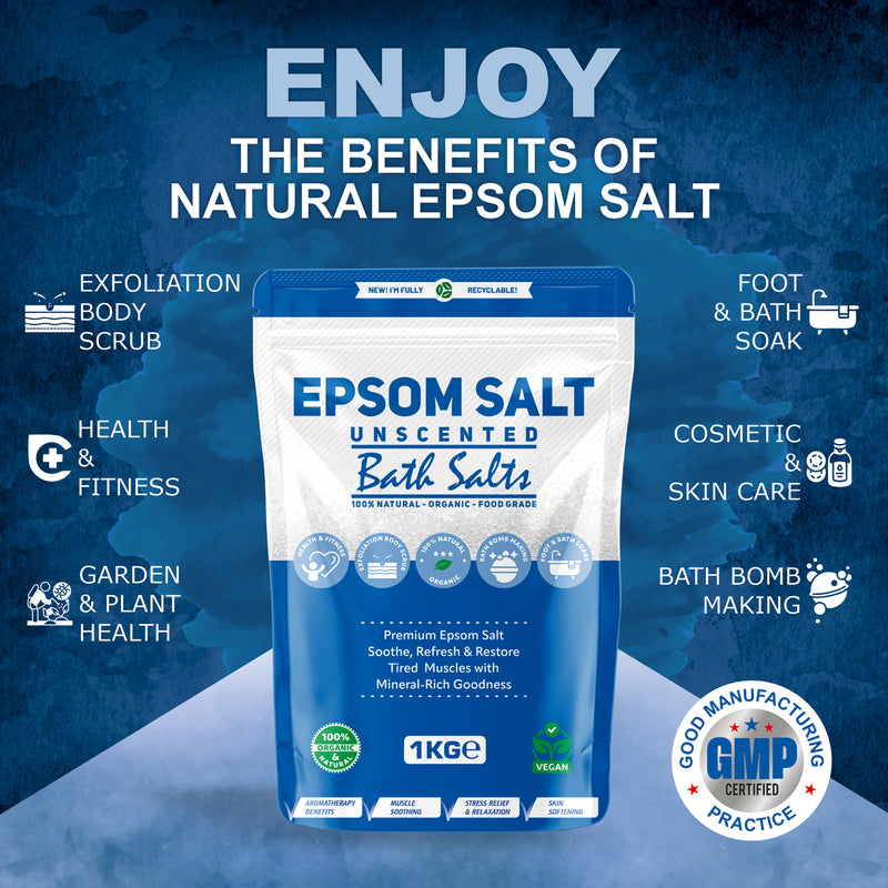 Pure Source Nutrition Epsom Salt 1kg - Unscented Pouch	