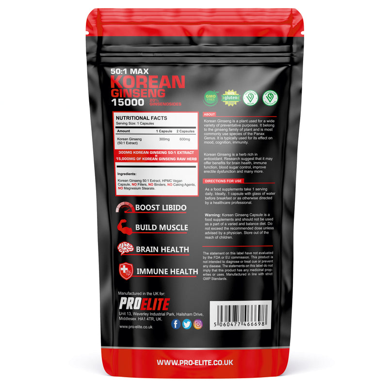 Pro-Elite Korean Ginseng 300mg Vegan Capsules