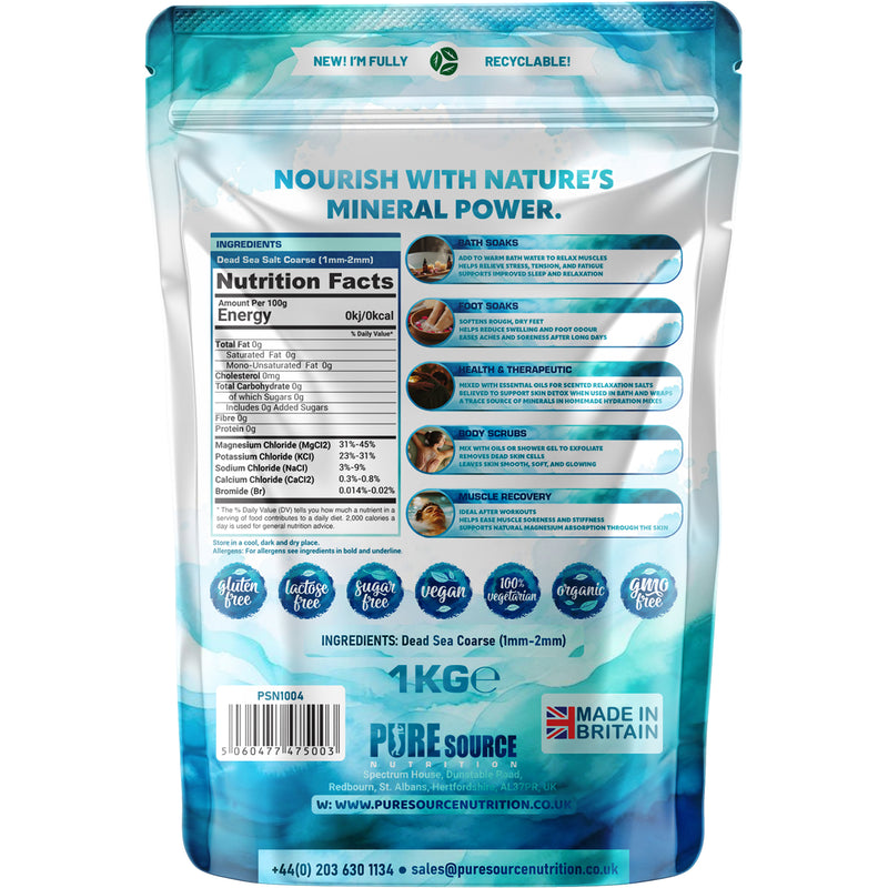 Pure Source Nutrition Dead Sea Salt 1kg Coarse - Bag