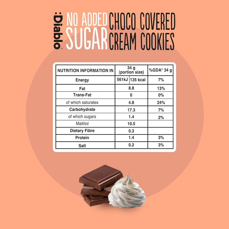 Diablo No Added Sugar Choco Covered Cream Cookies 34g