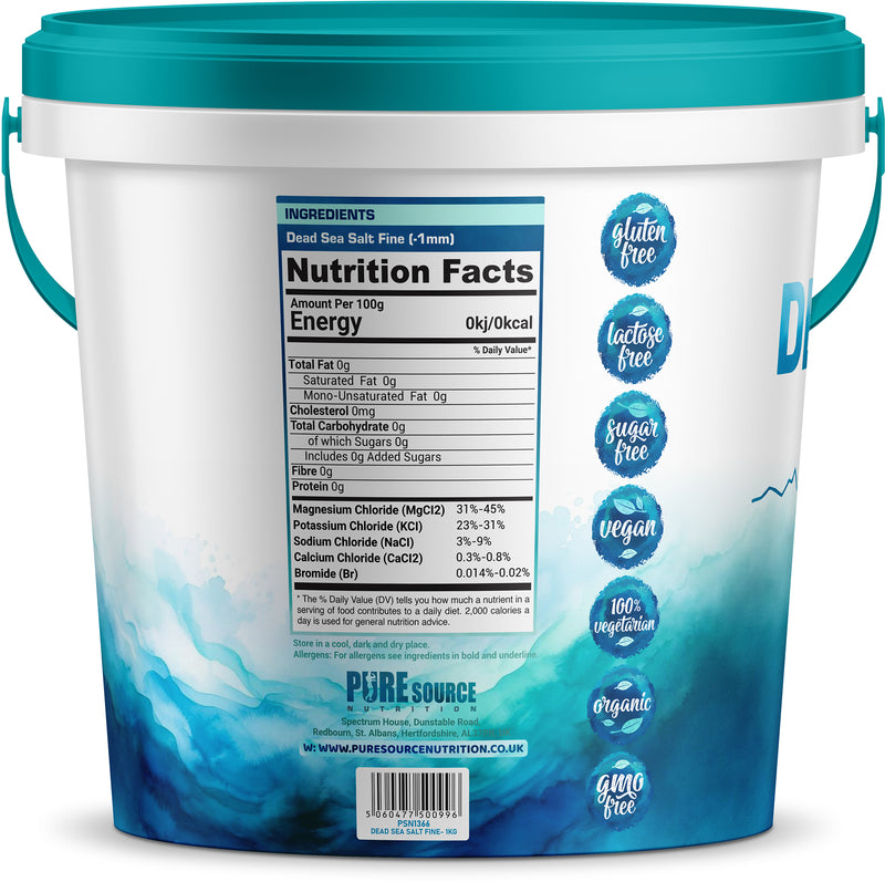 Pure Source Nutrition Dead Sea Salt Fine 1kg - Bucket