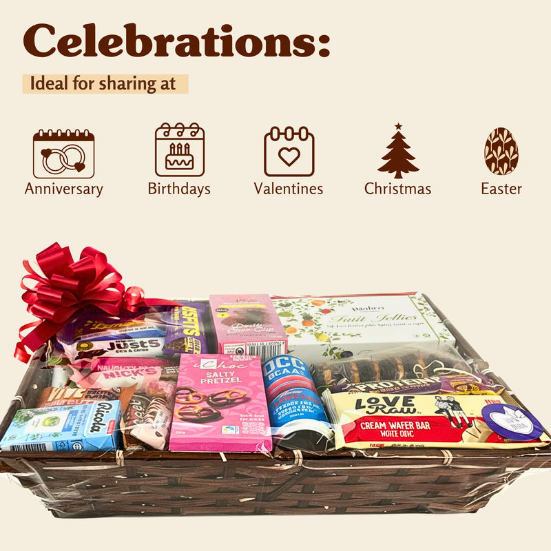 Vegan Vegetarian Food Gift Hamper Basket Sweet Chocolate Selection Bars Snacks