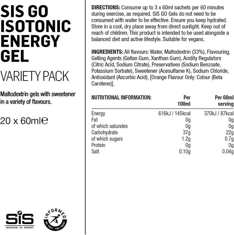 Science In Sport GO Isotonic Energy Gel Variety Pack - 20 Pack