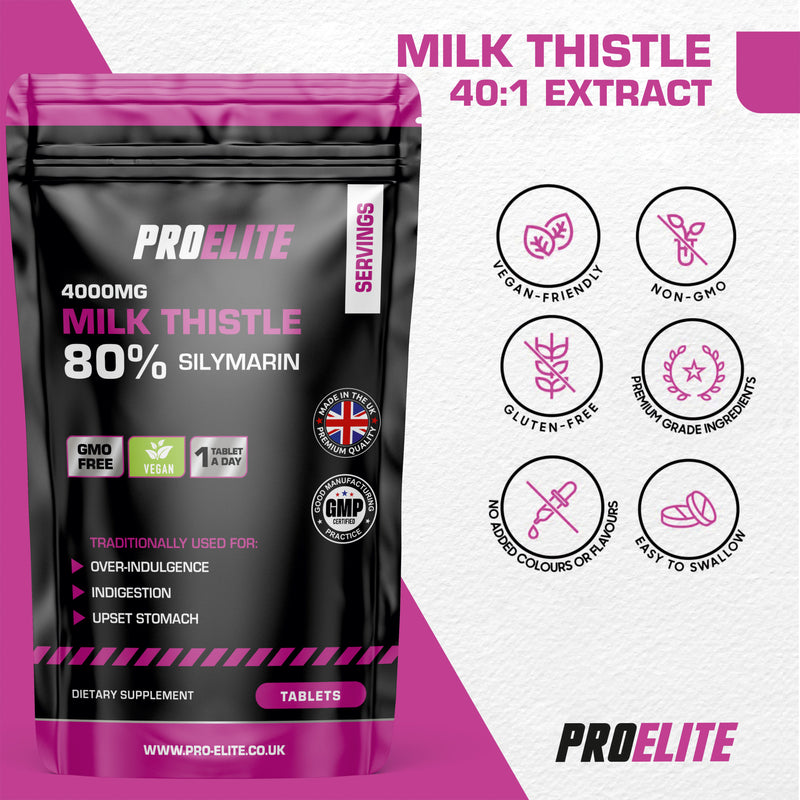 Pro-Elite Milk Thistle 40:1 Extract - 120 Tablets (100mg) VEGAN