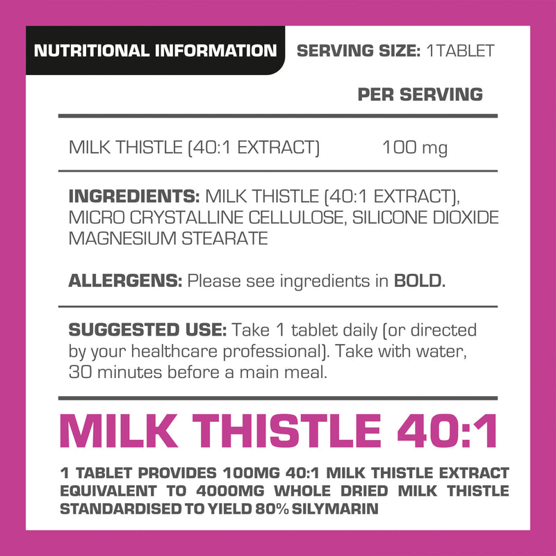 Pro-Elite Milk Thistle 40:1 Extract - 120 Tablets (100mg) VEGAN