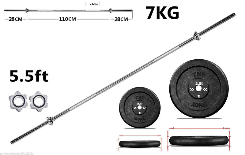 TnP Accessories 52kg Black Cast Iron Weight Plate + 1" 5.5ft Bar-Barbell Sets-londonsupps