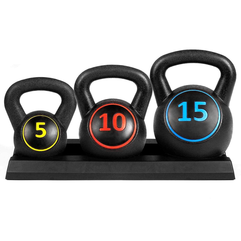 TnP Accessories 3 Pcs Kettlebell Weights Set W/Base Rack 5lb 10lb 15lb-Functional Training-londonsupps