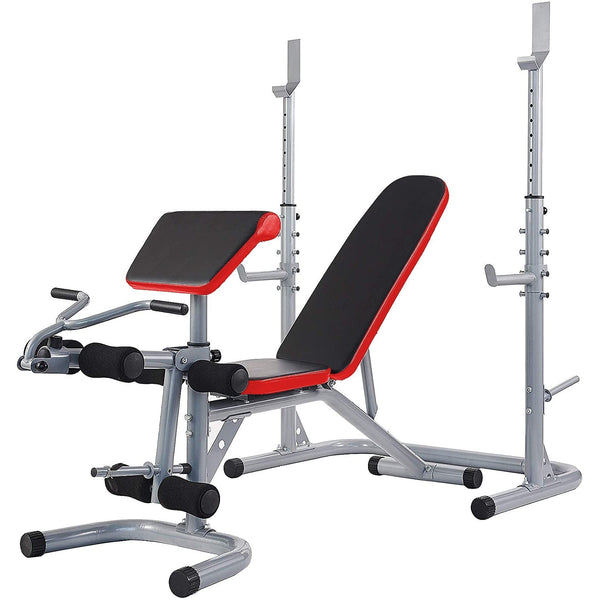 TnP Accessories Weight Bench With Free Standing Power Rack - Grey Black/Red